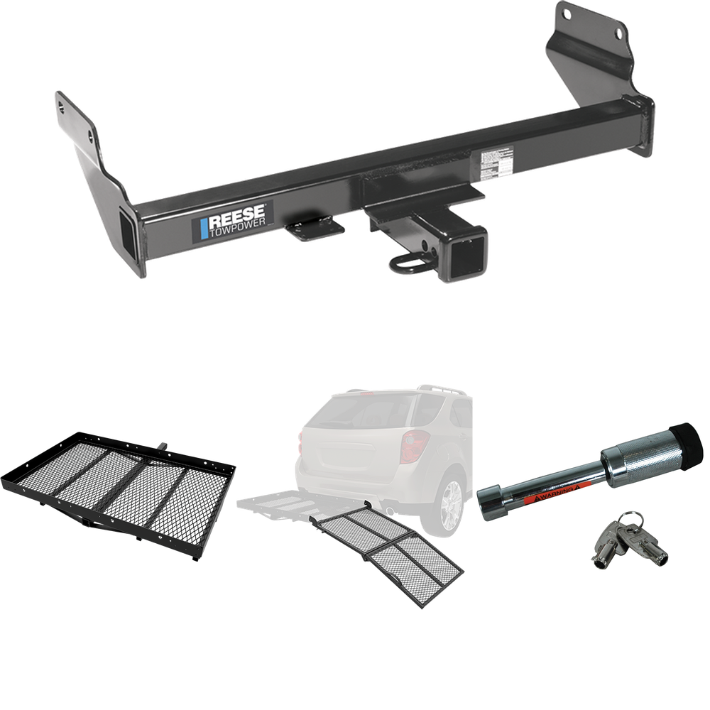 Fits 2011-2013 Jeep Grand Cherokee Trailer Hitch Tow PKG w/ Cargo Carrier + Bi-Fold Ramp + Hitch Lock (For w/OEM Tow Hook Models) By Reese Towpower