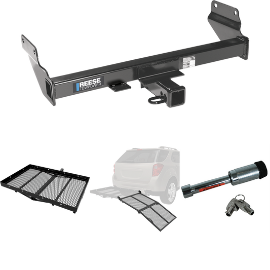 Fits 2011-2013 Jeep Grand Cherokee Trailer Hitch Tow PKG w/ Cargo Carrier + Bi-Fold Ramp + Hitch Lock (For w/OEM Tow Hook Models) By Reese Towpower