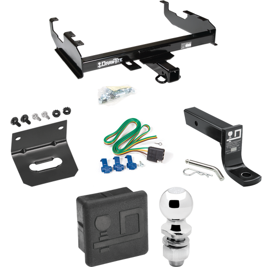 Se adapta al paquete de remolque con enganche para remolque International 1210 de 1971-1973 con 4 cables planos + soporte de bola con caída de 4" + bola de 2" + soporte de cableado + cubierta de enganche de Draw-Tite