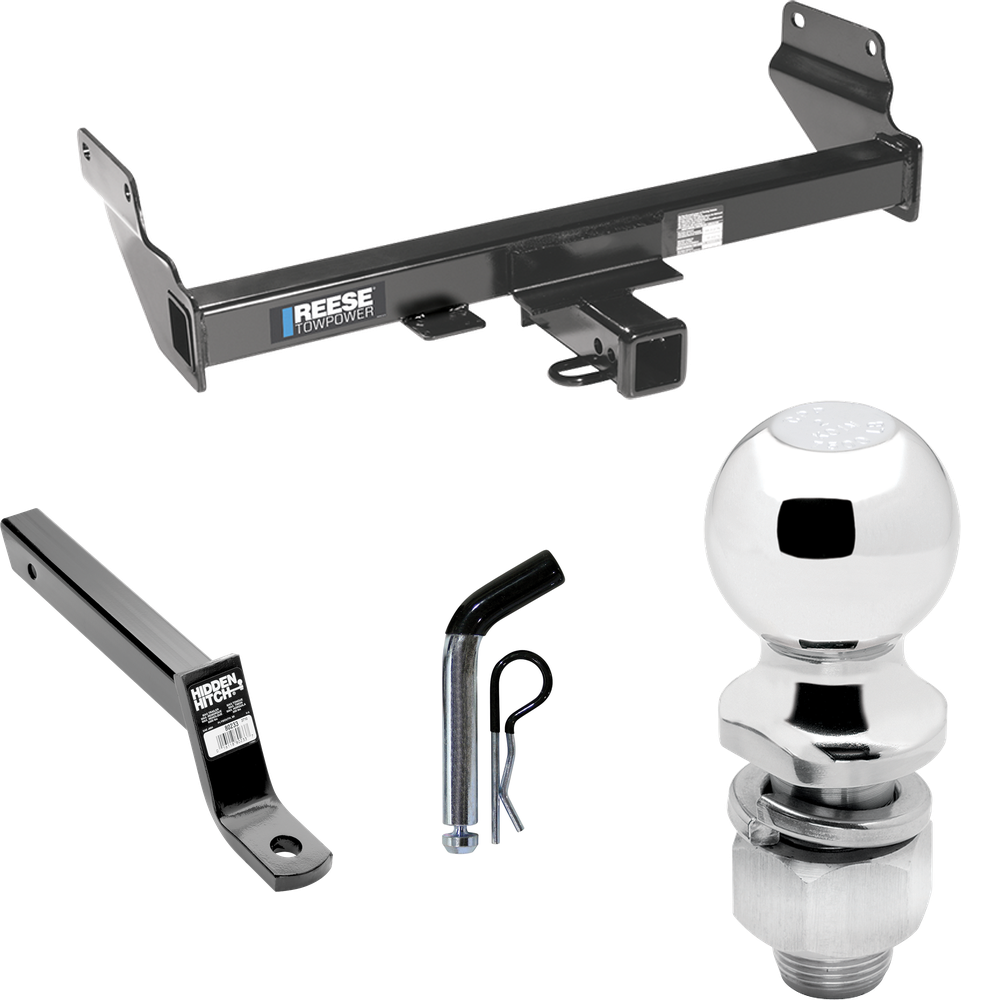 Fits 2011-2013 Jeep Grand Cherokee Trailer Hitch Tow PKG w/ Extended 16" Long Ball Mount w/ 4" Drop + Pin/Clip + 2" Ball (Excludes: w/OEM Tow Hook Models) By Reese Towpower