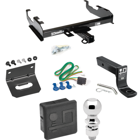 Fits 1988-1991 Chevrolet C3500 Trailer Hitch Tow PKG w/ 4-Flat Wiring + Ball Mount w/ 4" Drop + 2-5/16" Ball + Wiring Bracket + Hitch Cover (For Crew Cab w/8' Bed Models) By Draw-Tite