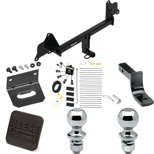 Fits 2017-2019 Tesla 3 Trailer Hitch Tow PKG w/ 4-Flat Zero Contact "No Splice" Wiring Harness + Draw-Bar + 1-7/8" + 2" Ball + Wiring Bracket + Hitch Cover By Reese Towpower