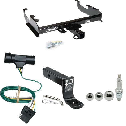 Fits 1967-1978 GMC K25 Trailer Hitch Tow PKG w/ 4-Flat Wiring + Ball Mount w/ 4" Drop + Interchangeable Ball 1-7/8" & 2" & 2-5/16" (For w/8' Bed Models) By Draw-Tite