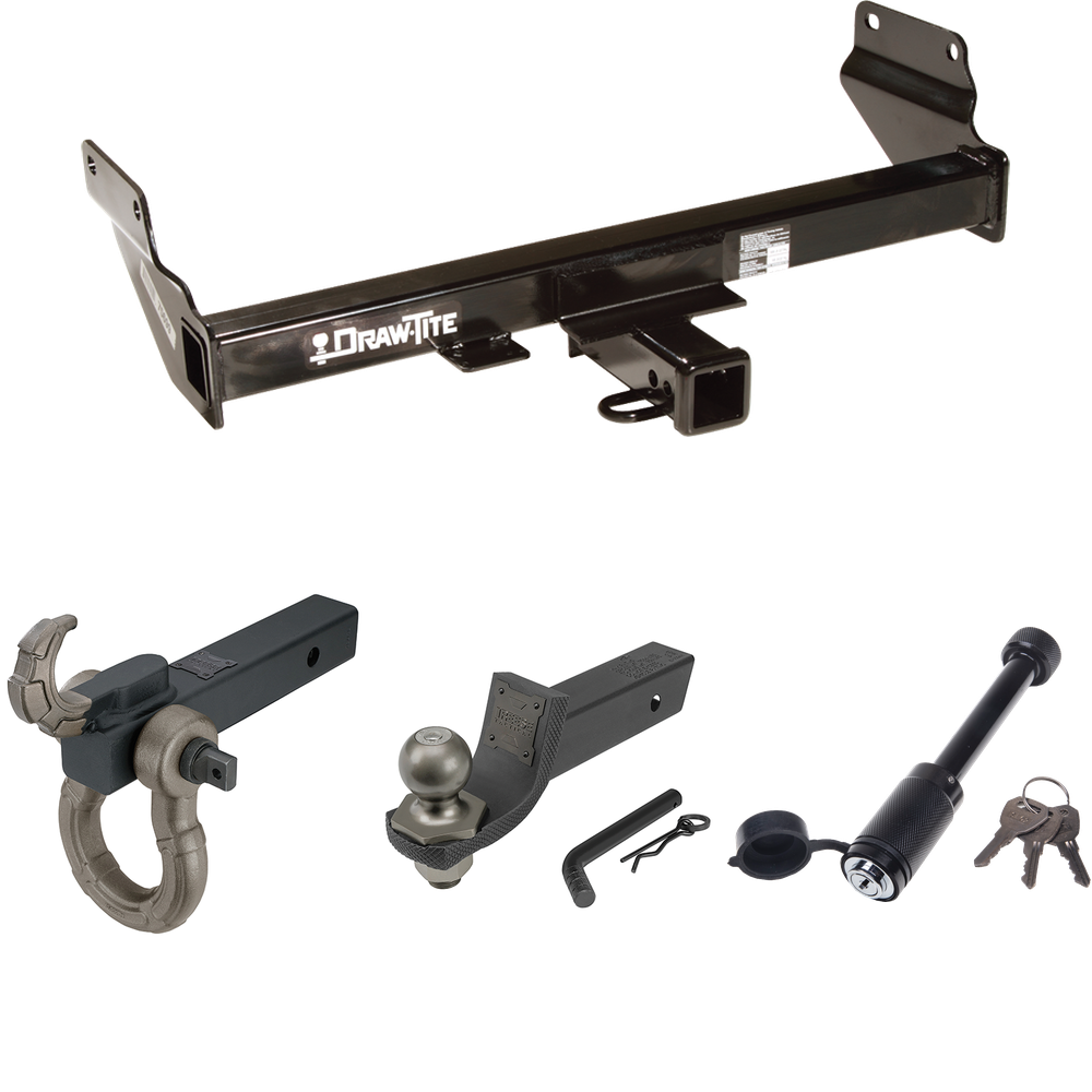 Fits 2014-2021 Jeep Grand Cherokee Trailer Hitch Tow PKG + Interlock Tactical Starter Kit w/ 2" Drop & 2" Ball + Tactical Hook & Shackle Mount + Tactical Dogbone Lock (Excludes: w/OEM Tow Hook or ECODiesel Engine Models) By Draw-Tite