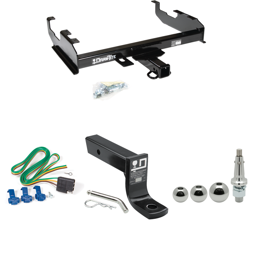 Fits 1963-1965 GMC 2500 Series Trailer Hitch Tow PKG w/ 4-Flat Wiring + Ball Mount w/ 4" Drop + Interchangeable Ball 1-7/8" & 2" & 2-5/16" (For w/8' Bed Models) By Draw-Tite