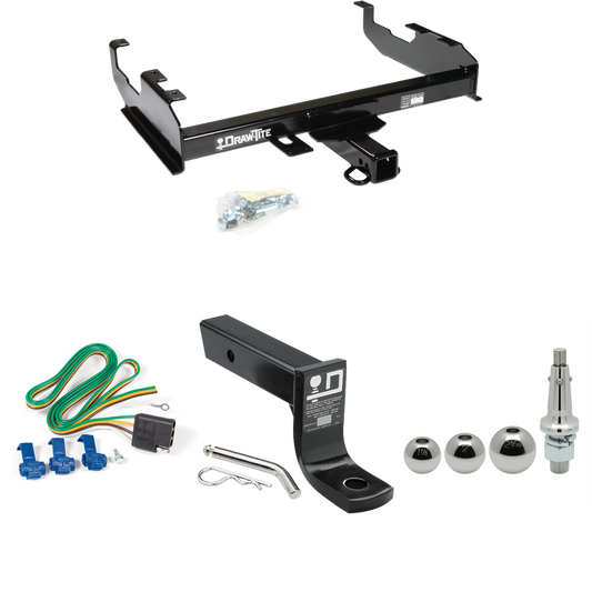 Fits 1963-1965 GMC 2500 Series Trailer Hitch Tow PKG w/ 4-Flat Wiring + Ball Mount w/ 4" Drop + Interchangeable Ball 1-7/8" & 2" & 2-5/16" (For w/8' Bed Models) By Draw-Tite