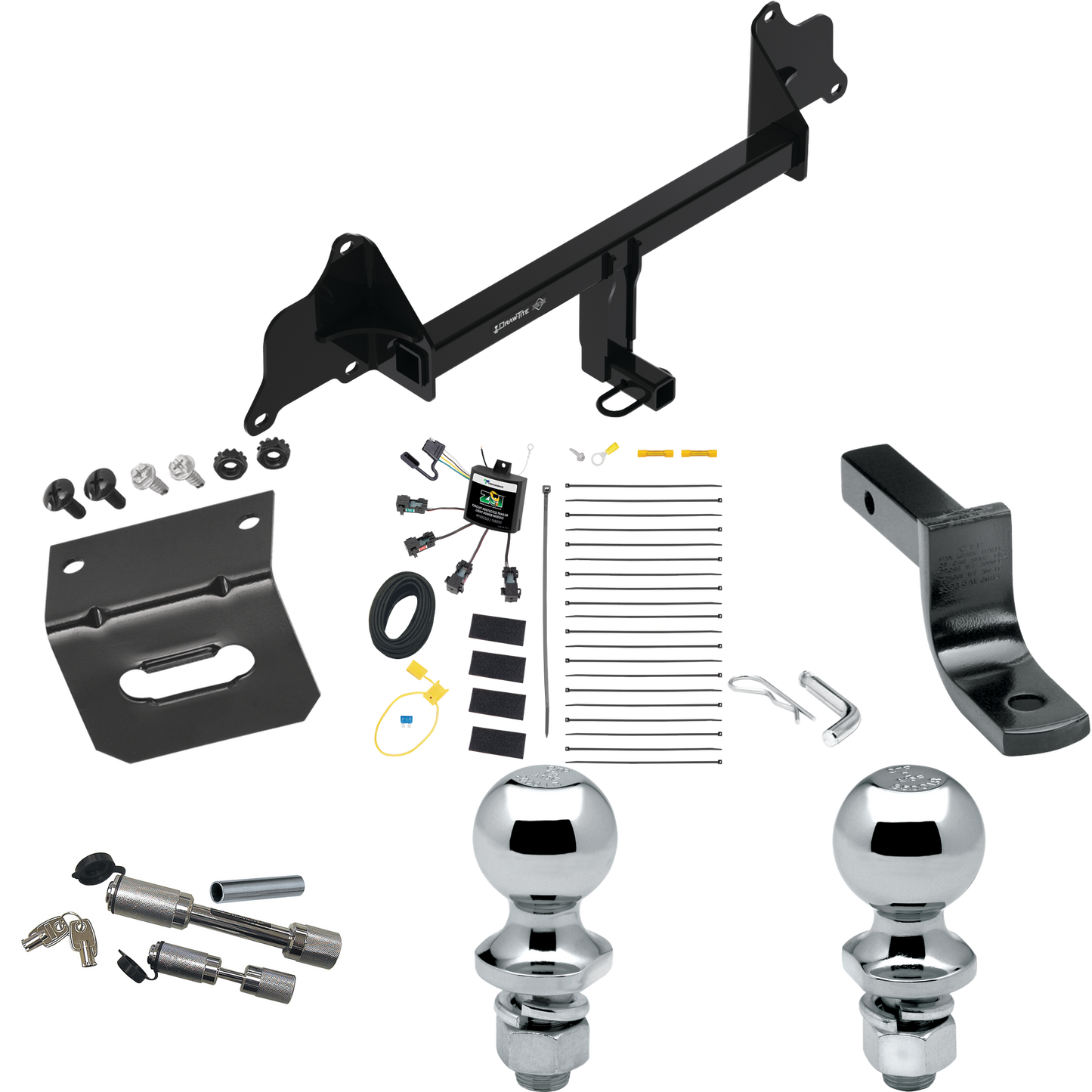 Fits 2017-2019 Tesla 3 Trailer Hitch Tow PKG w/ 4-Flat Zero Contact "No Splice" Wiring Harness + Draw-Bar + 1-7/8" + 2" Ball + Wiring Bracket + Dual Hitch & Coupler Locks By Draw-Tite