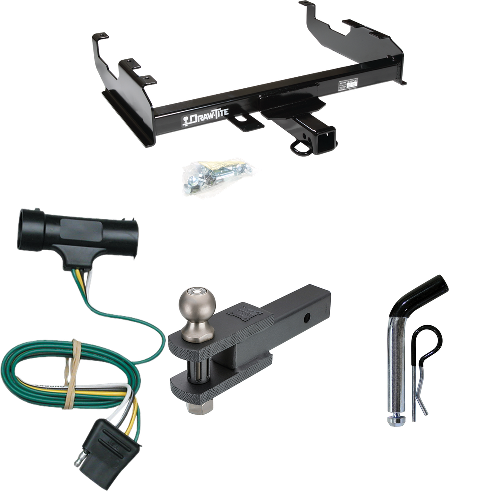 Fits 1975-1978 GMC C15 Trailer Hitch Tow PKG w/ 4-Flat Wiring + Clevis Hitch Ball Mount w/ 2" Ball + Pin/Clip (For w/8' Bed Models) By Draw-Tite