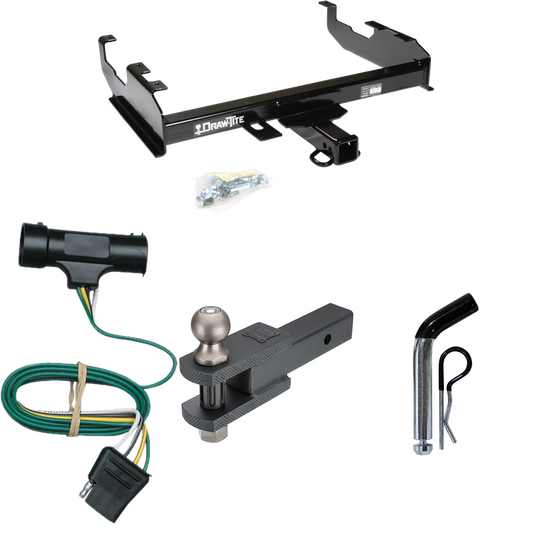 Fits 1967-1974 GMC K35 Trailer Hitch Tow PKG w/ 4-Flat Wiring + Clevis Hitch Ball Mount w/ 2" Ball + Pin/Clip (For w/8' Bed Models) By Draw-Tite