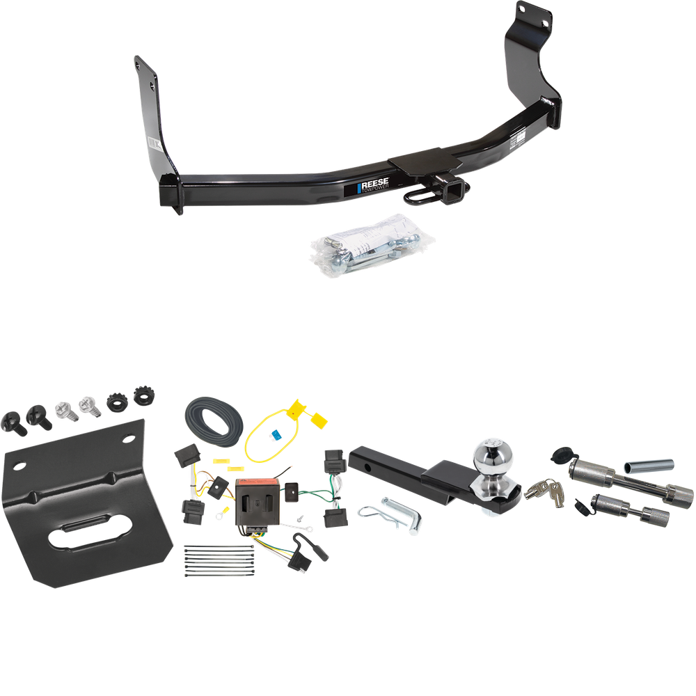 Fits 2008-2011 Mazda Tribute Trailer Hitch Tow PKG w/ 4-Flat Wiring Harness + Interlock Starter Kit w/ 2" Ball 1-1/4" Drop 3/4" Rise + Wiring Bracket + Dual Hitch & Coupler Locks By Reese Towpower