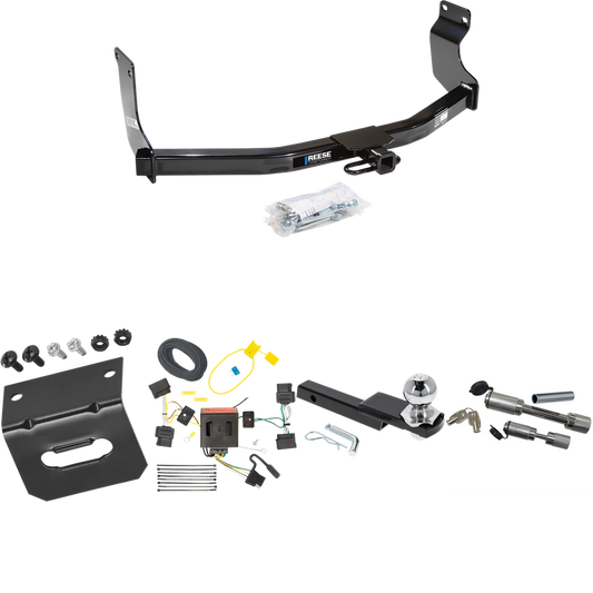 Fits 2008-2011 Mazda Tribute Trailer Hitch Tow PKG w/ 4-Flat Wiring Harness + Interlock Starter Kit w/ 2" Ball 1-1/4" Drop 3/4" Rise + Wiring Bracket + Dual Hitch & Coupler Locks By Reese Towpower