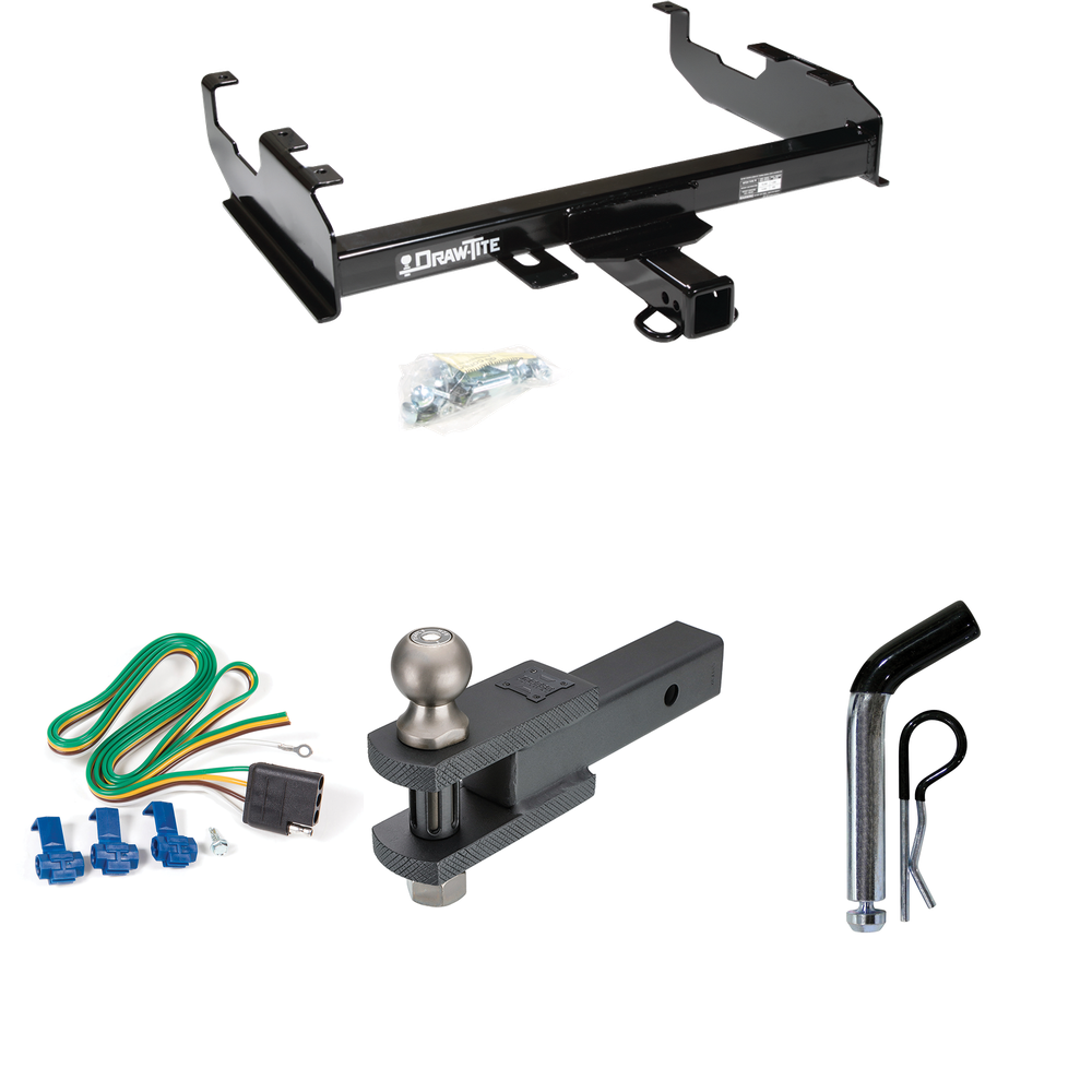 Fits 1985-1986 Chevrolet C30 Trailer Hitch Tow PKG w/ 4-Flat Wiring + Clevis Hitch Ball Mount w/ 2" Ball + Pin/Clip (For w/8' Bed Models) By Draw-Tite