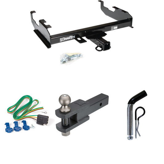 Fits 1999-2000 Ford F-350 Super Duty Trailer Hitch Tow PKG w/ 4-Flat Wiring + Clevis Hitch Ball Mount w/ 2" Ball + Pin/Clip (For Cab & Chassis, w/34" Wide Frames Models) By Draw-Tite