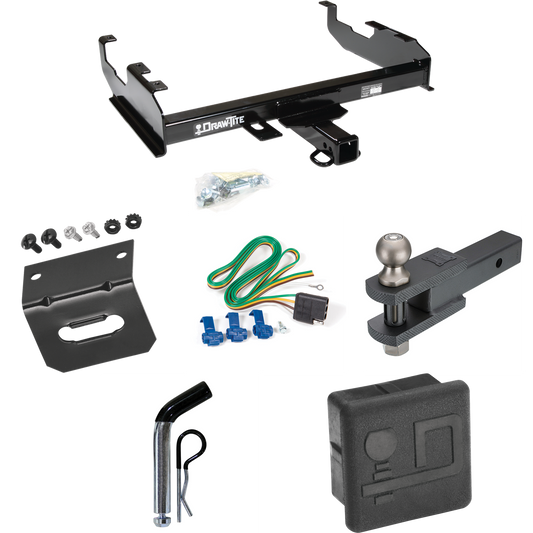 Fits 1988-1991 GMC C3500 Trailer Hitch Tow PKG w/ 4-Flat Wiring + Clevis Hitch Ball Mount w/ 2" Ball + Pin/Clip + Wiring Bracket + Hitch Cover (For Crew Cab w/8' Bed Models) By Draw-Tite