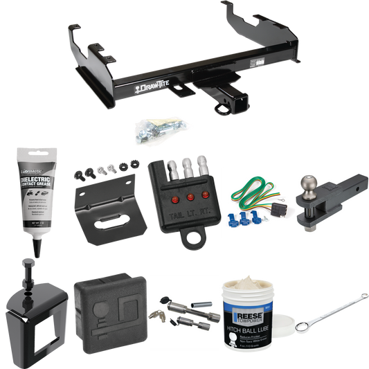 Fits 1971-1973 International 1210 Trailer Hitch Tow PKG w/ 4-Flat Wiring + Clevis Hitch Ball Mount w/ 2" Ball + Wiring Bracket + Hitch Cover + Dual Hitch & Coupler Locks + Wiring Tester + Ball Lube + Electric Grease + Ball Wrench + Anti Rattle Device