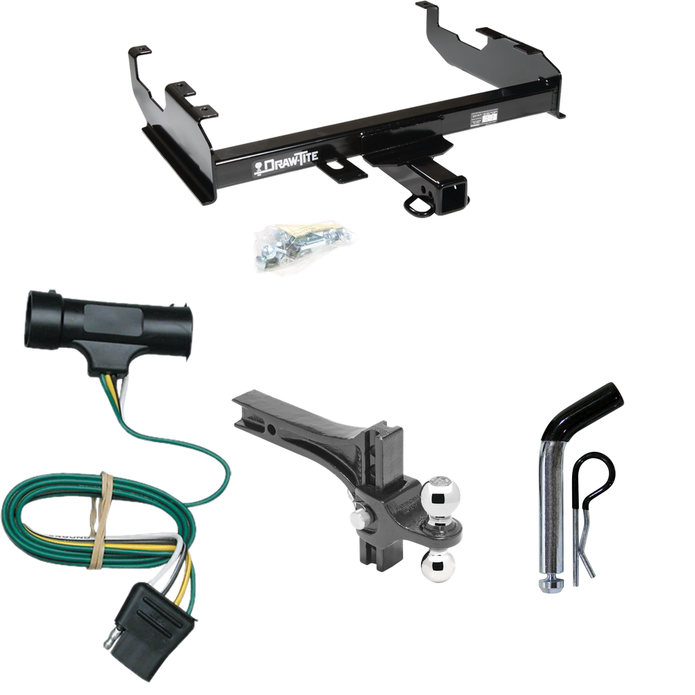 Fits 1973-1974 Chevrolet K30 Trailer Hitch Tow PKG w/ 4-Flat Wiring + Dual Adjustable Drop Rise Ball Ball Mount 2" & 2-5/16" Trailer Balls + Pin/Clip (For w/8' Bed Models) By Draw-Tite