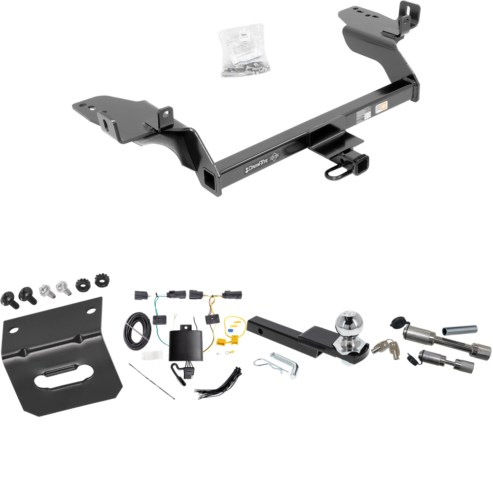 Fits 2019-2019 Ford Escape Trailer Hitch Tow PKG w/ 4-Flat Wiring Harness + Interlock Starter Kit w/ 2" Ball 1-1/4" Drop 3/4" Rise + Wiring Bracket + Dual Hitch & Coupler Locks By Draw-Tite