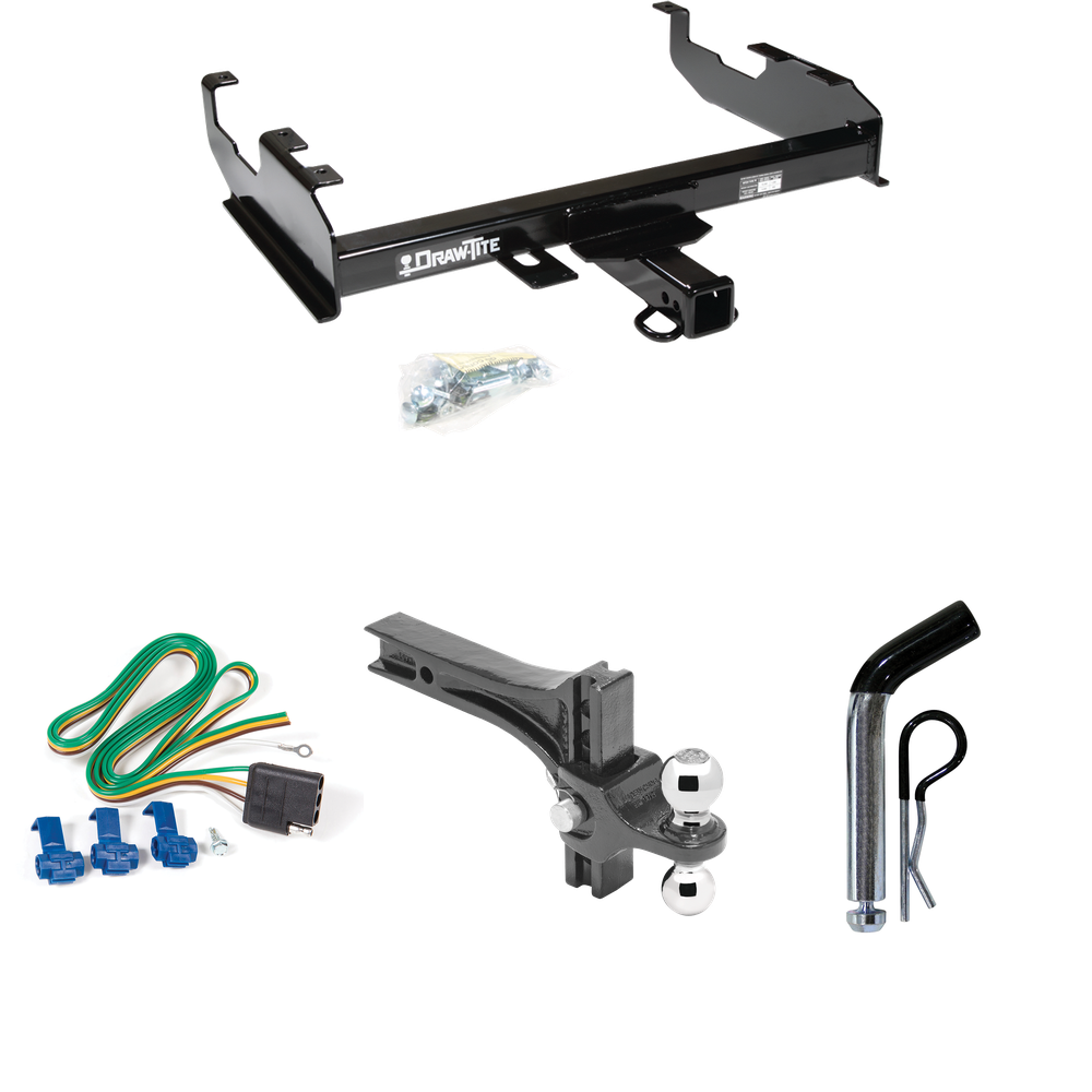 Fits 1985-1986 GMC K1500 Trailer Hitch Tow PKG w/ 4-Flat Wiring + Dual Adjustable Drop Rise Ball Ball Mount 2" & 2-5/16" Trailer Balls + Pin/Clip (For w/8' Bed Models) By Draw-Tite