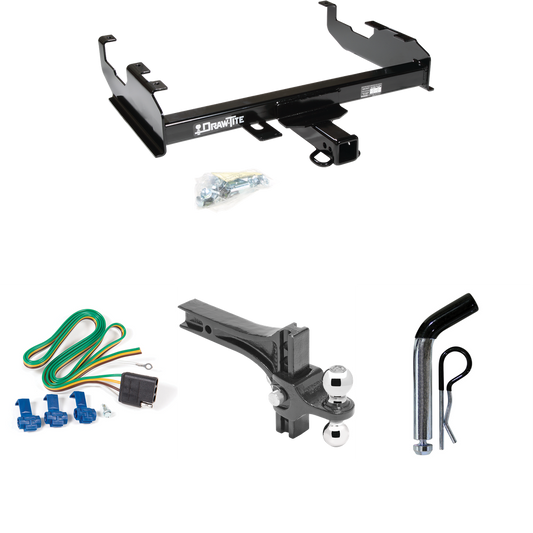 Fits 1985-1986 GMC K1500 Trailer Hitch Tow PKG w/ 4-Flat Wiring + Dual Adjustable Drop Rise Ball Ball Mount 2" & 2-5/16" Trailer Balls + Pin/Clip (For w/8' Bed Models) By Draw-Tite