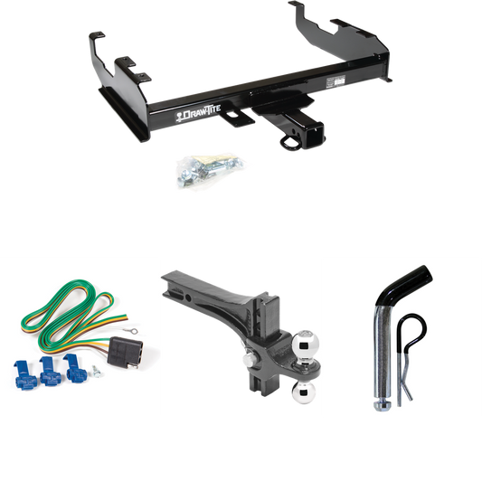 Fits 1967-1974 GMC K15 Trailer Hitch Tow PKG w/ 4-Flat Wiring + Dual Adjustable Drop Rise Ball Ball Mount 2" & 2-5/16" Trailer Balls + Pin/Clip (For w/8' Bed Models) By Draw-Tite
