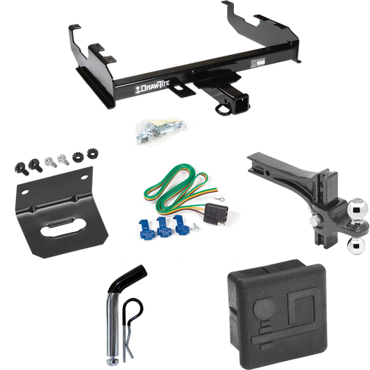 Fits 1963-1972 Chevrolet K20 Trailer Hitch Tow PKG w/ 4-Flat Wiring + Dual Adjustable Drop Rise Ball Ball Mount 2" & 2-5/16" Trailer Balls + Pin/Clip + Wiring Bracket + Hitch Cover (For w/8' Bed Models) By Draw-Tite