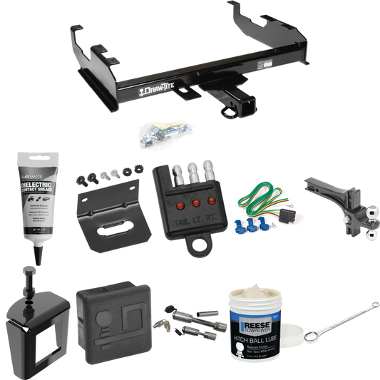 Fits 1967-1974 GMC K15 Trailer Hitch Tow PKG w/ 4-Flat Wiring + Dual Adjustable Drop Rise Ball Ball Mount 2" & 2-5/16" Trailer Balls + Wiring Bracket + Hitch Cover + Dual Hitch & Coupler Locks + Wiring Tester + Ball Lube + Electric Grease + Ball Wren
