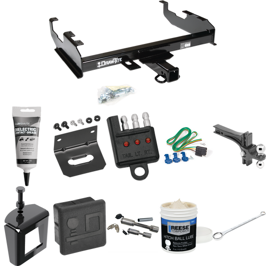 Fits 1985-1986 GMC K1500 Trailer Hitch Tow PKG w/ 4-Flat Wiring + Dual Adjustable Drop Rise Ball Ball Mount 2" & 2-5/16" Trailer Balls + Wiring Bracket + Hitch Cover + Dual Hitch & Coupler Locks + Wiring Tester + Ball Lube + Electric Grease + Ball Wr