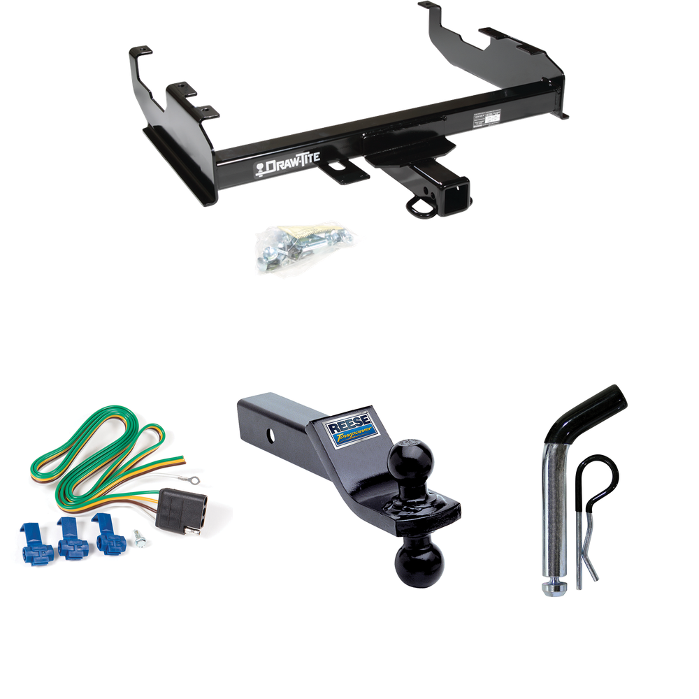 Fits 1969-1970 International 1200D Trailer Hitch Tow PKG w/ 4-Flat Wiring + Dual Ball Ball Mount 1-7/8" & 2" Trailer Balls + Pin/Clip By Draw-Tite