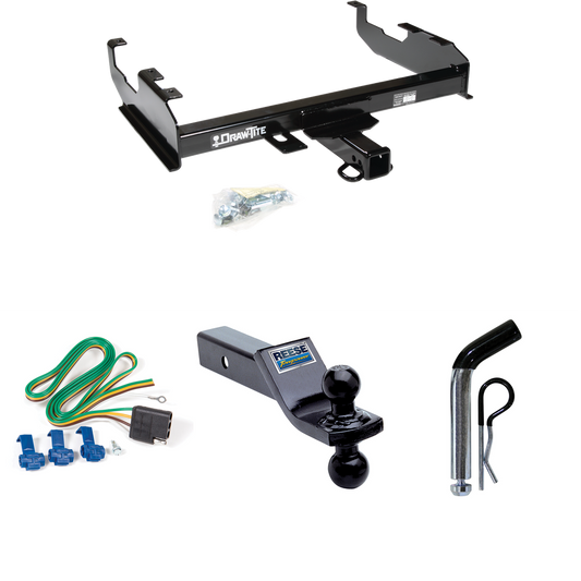 Fits 1969-1970 International 1200D Trailer Hitch Tow PKG w/ 4-Flat Wiring + Dual Ball Ball Mount 1-7/8" & 2" Trailer Balls + Pin/Clip By Draw-Tite