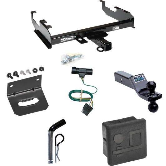 Fits 1973-1974 Chevrolet K30 Trailer Hitch Tow PKG w/ 4-Flat Wiring + Dual Ball Ball Mount 1-7/8" & 2" Trailer Balls + Pin/Clip + Wiring Bracket + Hitch Cover (For w/8' Bed Models) By Draw-Tite