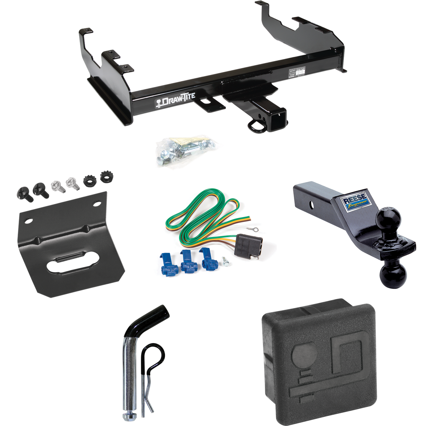 Fits 1974-1975 International 200 Trailer Hitch Tow PKG w/ 4-Flat Wiring + Dual Ball Ball Mount 1-7/8" & 2" Trailer Balls + Pin/Clip + Wiring Bracket + Hitch Cover By Draw-Tite