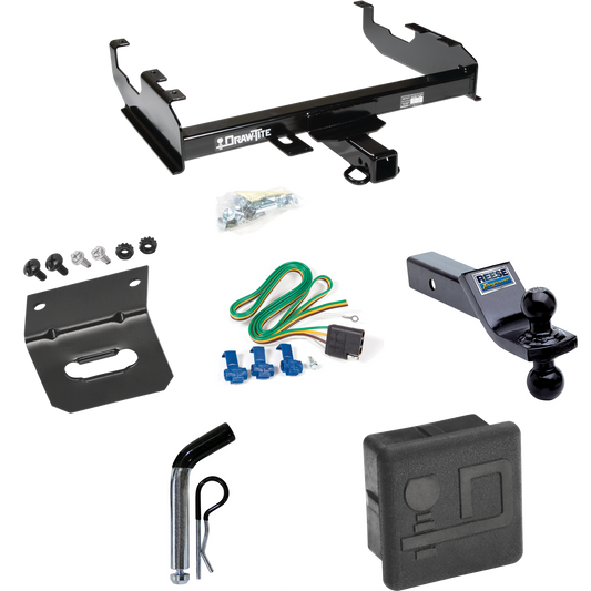Fits 1963-1965 GMC 1000 Series Trailer Hitch Tow PKG w/ 4-Flat Wiring + Dual Ball Ball Mount 1-7/8" & 2" Trailer Balls + Pin/Clip + Wiring Bracket + Hitch Cover (For w/8' Bed Models) By Draw-Tite