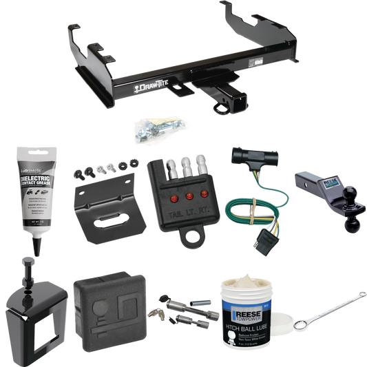 Fits 1979-1984 GMC K1500 Trailer Hitch Tow PKG w/ 4-Flat Wiring + Dual Ball Ball Mount 1-7/8" & 2" Trailer Balls + Wiring Bracket + Hitch Cover + Dual Hitch & Coupler Locks + Wiring Tester + Ball Lube + Electric Grease + Ball Wrench + Anti Rattle Dev