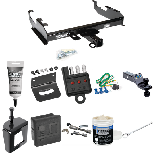 Fits 1967-1974 GMC C15/C1500 Trailer Hitch Tow PKG w/ 4-Flat Wiring + Dual Ball Ball Mount 1-7/8" & 2" Trailer Balls + Wiring Bracket + Hitch Cover + Dual Hitch & Coupler Locks + Wiring Tester + Ball Lube + Electric Grease + Ball Wrench + Anti Rattle