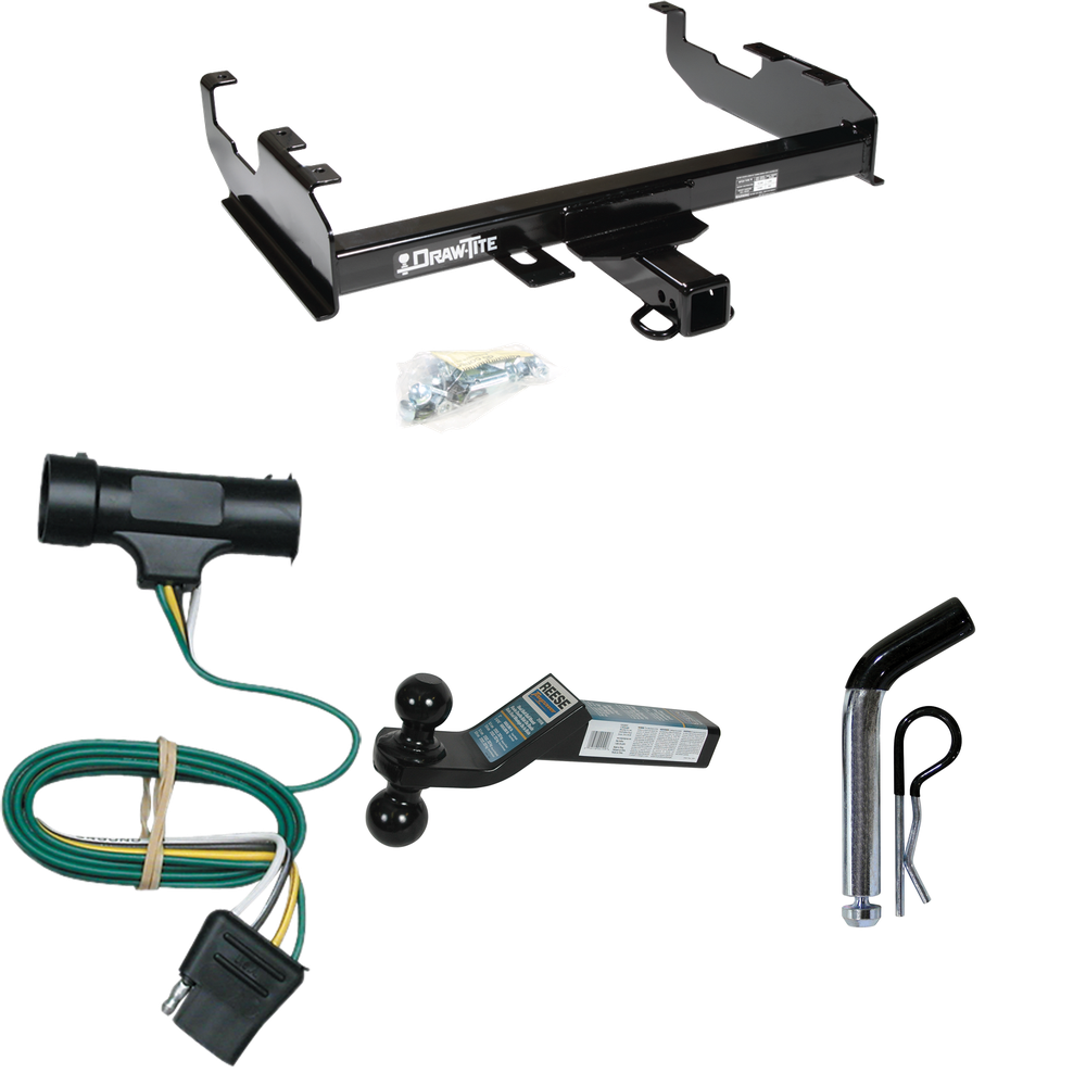 Fits 1967-1978 GMC K25 Trailer Hitch Tow PKG w/ 4-Flat Wiring + Dual Ball Ball Mount 2" & 2-5/16" Trailer Balls + Pin/Clip (For w/8' Bed Models) By Draw-Tite