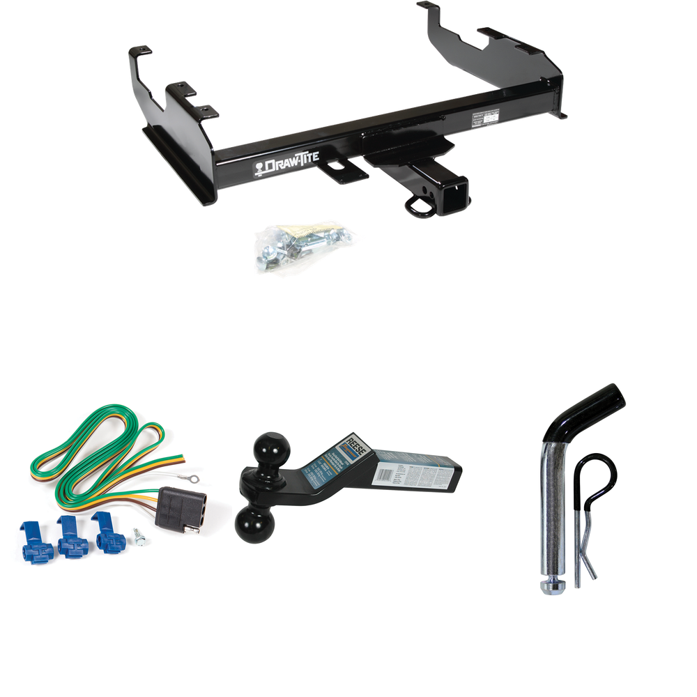 Fits 1963-1965 GMC 1500 Series Trailer Hitch Tow PKG w/ 4-Flat Wiring + Dual Ball Ball Mount 2" & 2-5/16" Trailer Balls + Pin/Clip (For w/8' Bed Models) By Draw-Tite