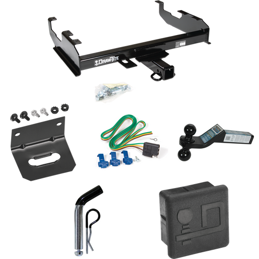 Fits 1985-1986 Chevrolet C20 Trailer Hitch Tow PKG w/ 4-Flat Wiring + Dual Ball Ball Mount 2" & 2-5/16" Trailer Balls + Pin/Clip + Wiring Bracket + Hitch Cover (For w/8' Bed Models) By Draw-Tite