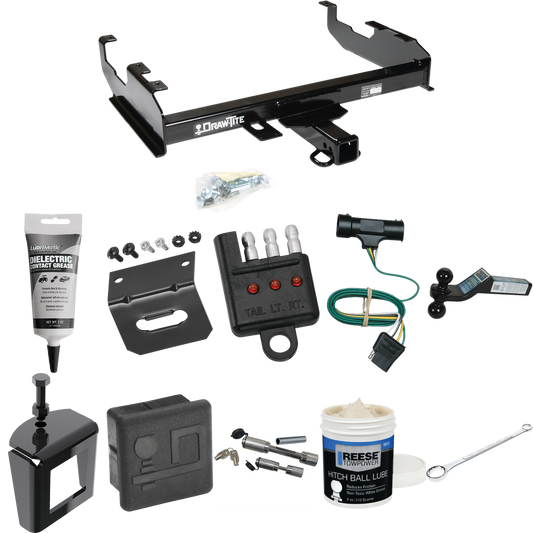 Fits 1979-1984 GMC K2500 Trailer Hitch Tow PKG w/ 4-Flat Wiring + Dual Ball Ball Mount 2" & 2-5/16" Trailer Balls + Wiring Bracket + Hitch Cover + Dual Hitch & Coupler Locks + Wiring Tester + Ball Lube + Electric Grease + Ball Wrench + Anti Rattle De