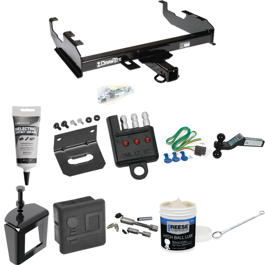 Fits 1963-1972 Chevrolet C30 Trailer Hitch Tow PKG w/ 4-Flat Wiring + Dual Ball Ball Mount 2" & 2-5/16" Trailer Balls + Wiring Bracket + Hitch Cover + Dual Hitch & Coupler Locks + Wiring Tester + Ball Lube + Electric Grease + Ball Wrench + Anti Rattl