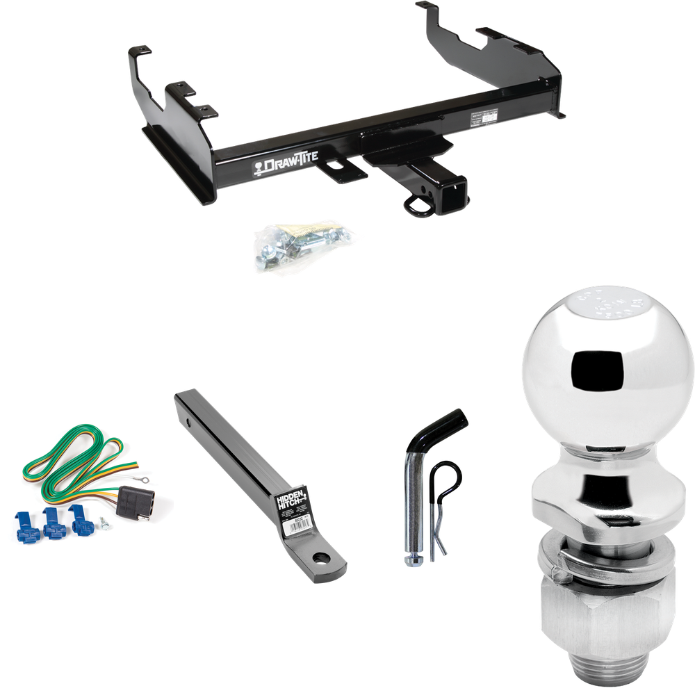 Fits 1969-1970 International 1200D Trailer Hitch Tow PKG w/ 4-Flat Wiring + Extended 16" Long Ball Mount w/ 2" Drop + Pin/Clip + 2" Ball By Draw-Tite