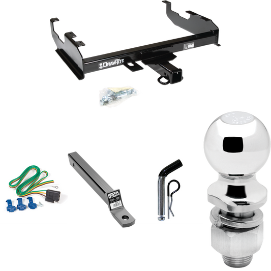 Fits 1969-1970 International 1200D Trailer Hitch Tow PKG w/ 4-Flat Wiring + Extended 16" Long Ball Mount w/ 2" Drop + Pin/Clip + 2" Ball By Draw-Tite