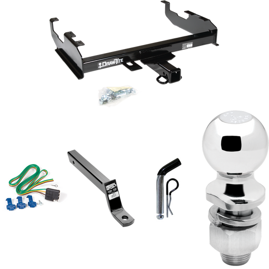 Fits 1963-1965 GMC 1500 Series Trailer Hitch Tow PKG w/ 4-Flat Wiring + Extended 16" Long Ball Mount w/ 4" Drop + Pin/Clip + 2" Ball (For w/8' Bed Models) By Draw-Tite