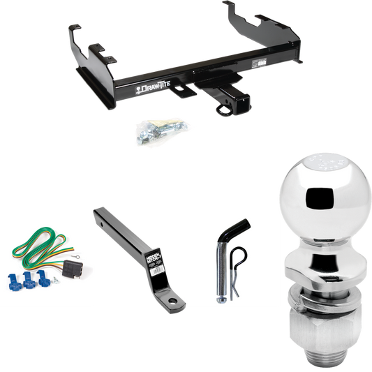 Fits 1985-1986 GMC C1500 Trailer Hitch Tow PKG w/ 4-Flat Wiring + Extended 16" Long Ball Mount w/ 4" Drop + Pin/Clip + 2" Ball (For w/8' Bed Models) By Draw-Tite