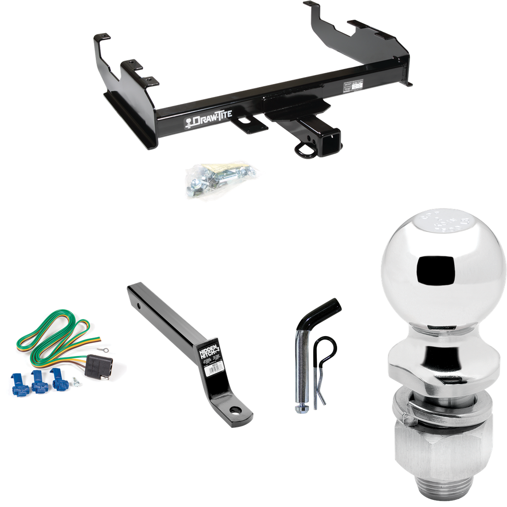 Fits 1963-1965 GMC 1000 Series Trailer Hitch Tow PKG w/ 4-Flat Wiring + Extended 16" Long Ball Mount w/ 4" Drop + Pin/Clip + 2" Ball (For w/8' Bed Models) By Draw-Tite