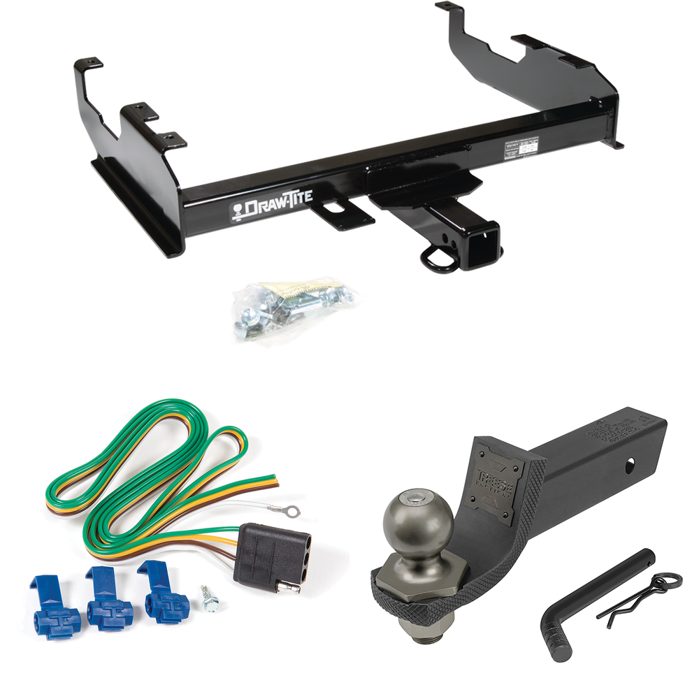 Fits 1985-1986 Chevrolet K10 Trailer Hitch Tow PKG w/ 4-Flat Wiring + Interlock Tactical Starter Kit w/ 2" Drop & 2" Ball (For w/8' Bed Models) By Draw-Tite