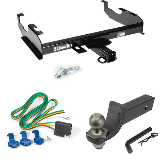 Fits 1985-1986 Chevrolet K10 Trailer Hitch Tow PKG w/ 4-Flat Wiring + Interlock Tactical Starter Kit w/ 2" Drop & 2" Ball (For w/8' Bed Models) By Draw-Tite