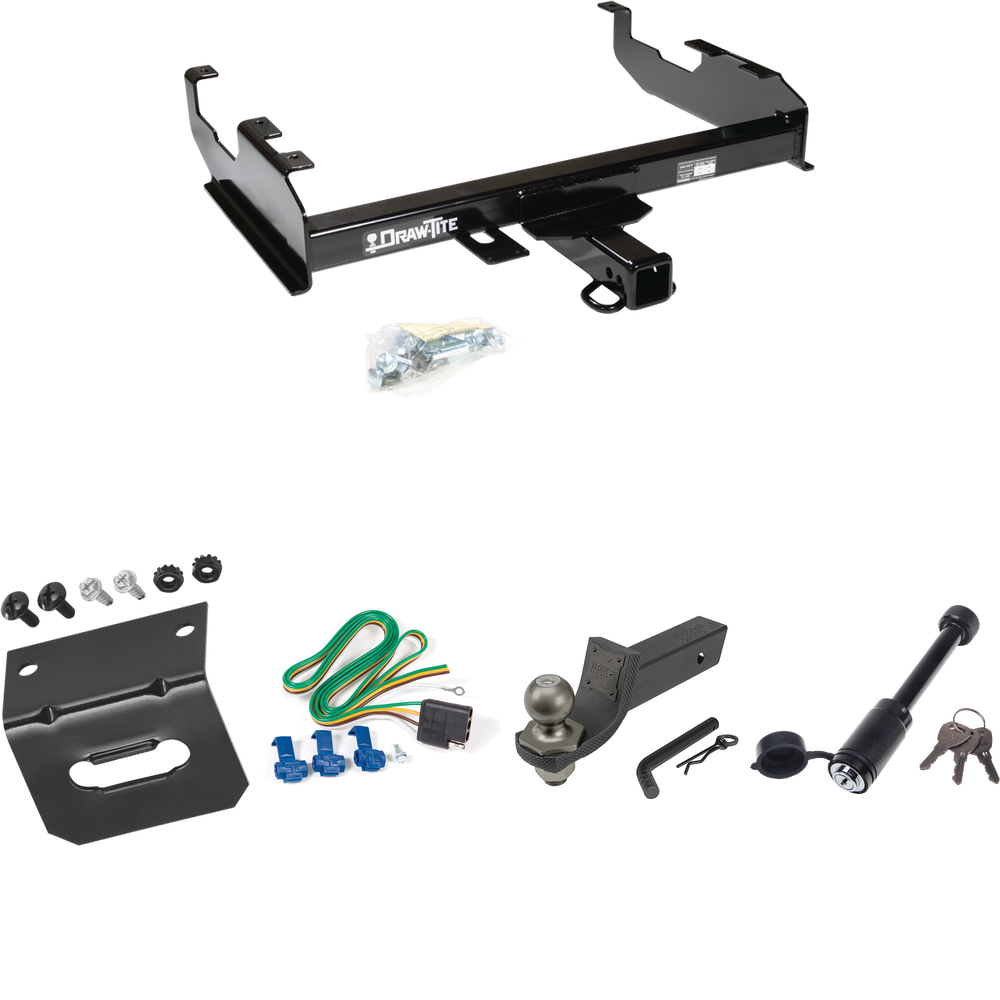 Fits 1963-1965 GMC 1000 Series Trailer Hitch Tow PKG w/ 4-Flat Wiring + Interlock Tactical Starter Kit w/ 2" Drop & 2" Ball + Tactical Dogbone Lock + Wiring Bracket (For w/8' Bed Models) By Draw-Tite
