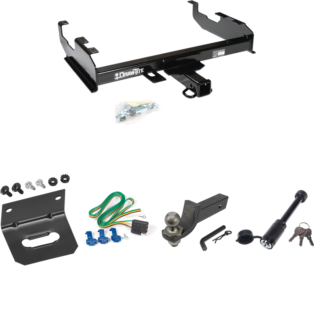 Fits 1963-1972 Chevrolet C10 Trailer Hitch Tow PKG w/ 4-Flat Wiring + Interlock Tactical Starter Kit w/ 2" Drop & 2" Ball + Tactical Dogbone Lock + Wiring Bracket (For w/8' Bed Models) By Draw-Tite