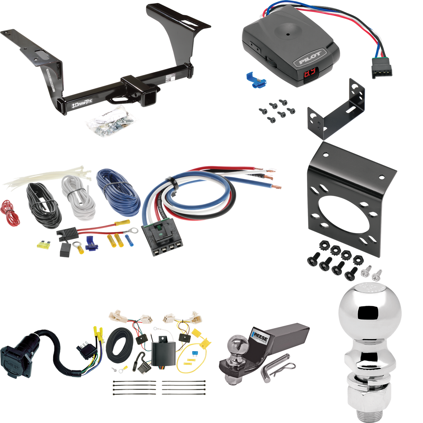 Fits 2015-2019 Subaru Legacy Trailer Hitch Tow PKG w/ Pro Series Pilot Brake Control + Generic BC Wiring Adapter + 7-Way RV Wiring + 2" & 2-5/16" Ball & Drop Mount (For Sedan Models) By Draw-Tite