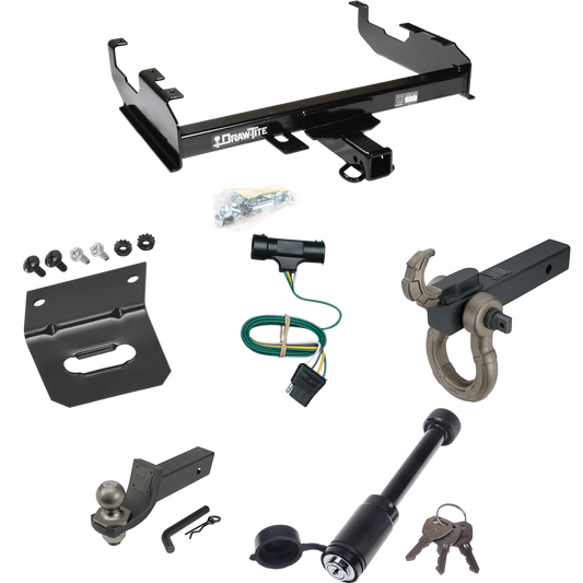 Fits 1973-1984 Chevrolet C10 Trailer Hitch Tow PKG w/ 4-Flat Wiring + Interlock Tactical Starter Kit w/ 2" Drop & 2" Ball + Tactical Hook & Shackle Mount + Tactical Dogbone Lock + Wiring Bracket (For w/8' Bed Models) By Draw-Tite